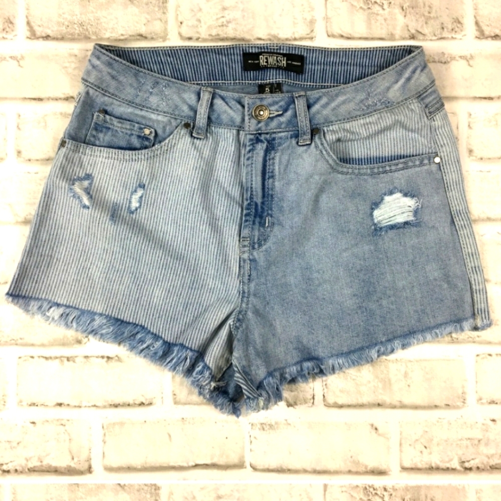 Rewash Striped Denim Distressed Shorts